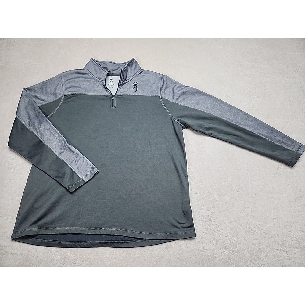 Browning Pullover Jacket Shirt Mens 2 Tone Grey 100% Poly Lng SLV 1/4 Zip‎ Warm